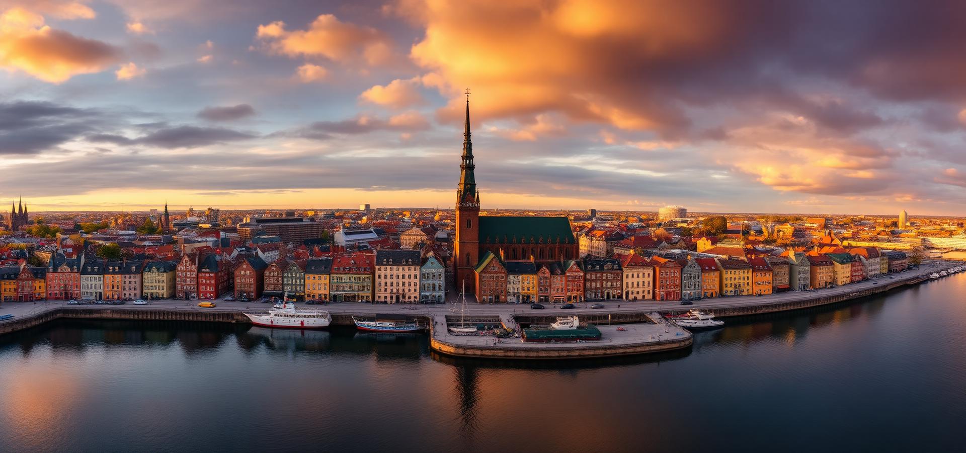 Stockholms skyline i skymning